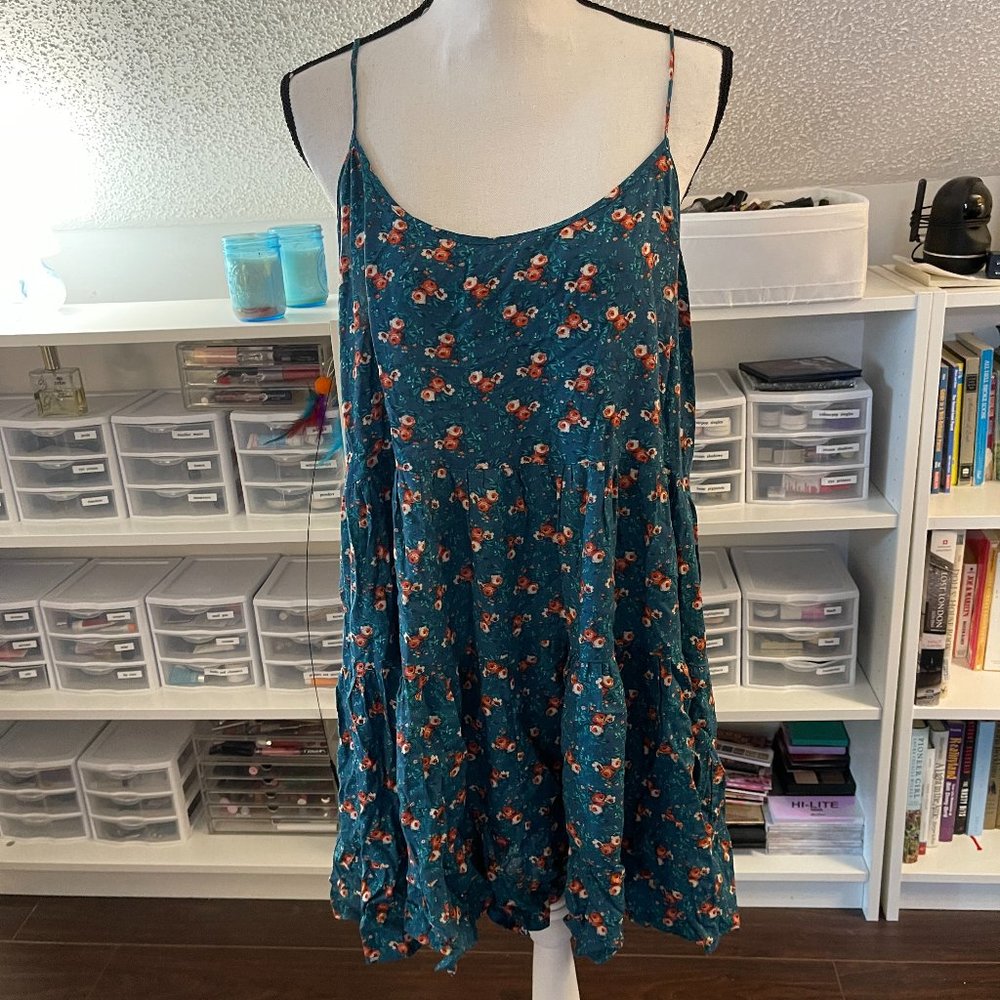 Blue Floral Tiered Strappy Mini Dress - XL